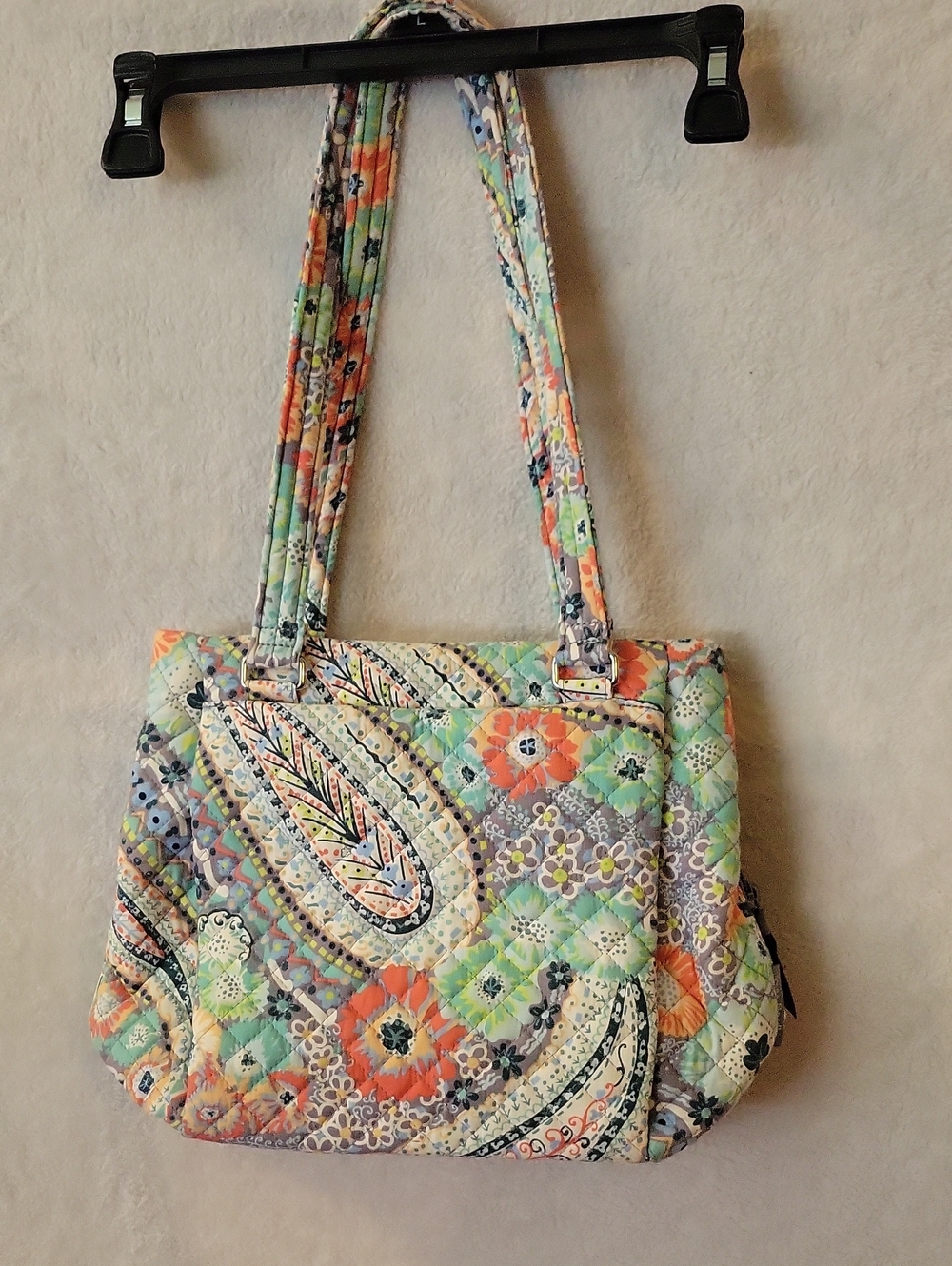 Vera Bradley Quilted Paisley Floral Tote — Coral, Mint, Navy, Cream